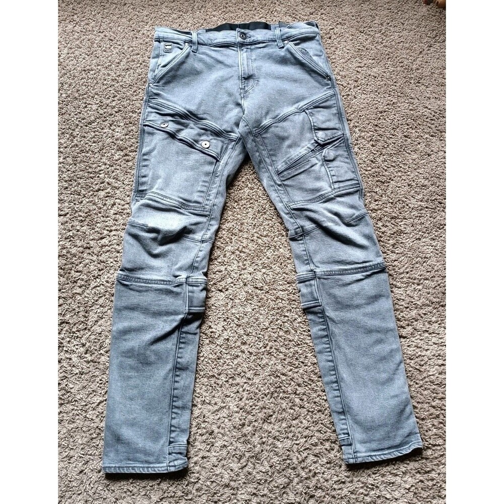 G-Star Raw Airblaze 3D Skinny Jeans Mens 31x32 Gray Cargo Pockets Double Knee